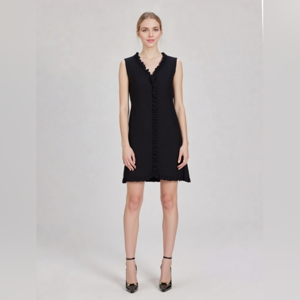 Vintage I. Magnin & Co. Black Ruffled Sleeveless Cocktail Dress, Small